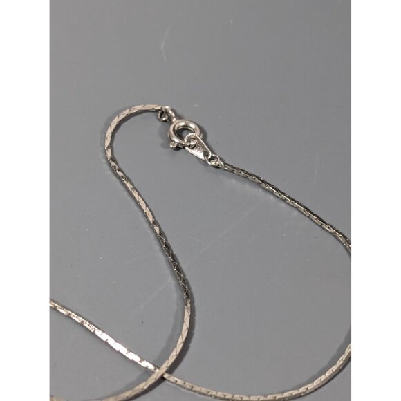 Vintage Blue Gray Shell Oval Pendant Necklace Silver Tone Chain 17" - Picture 7 of 9